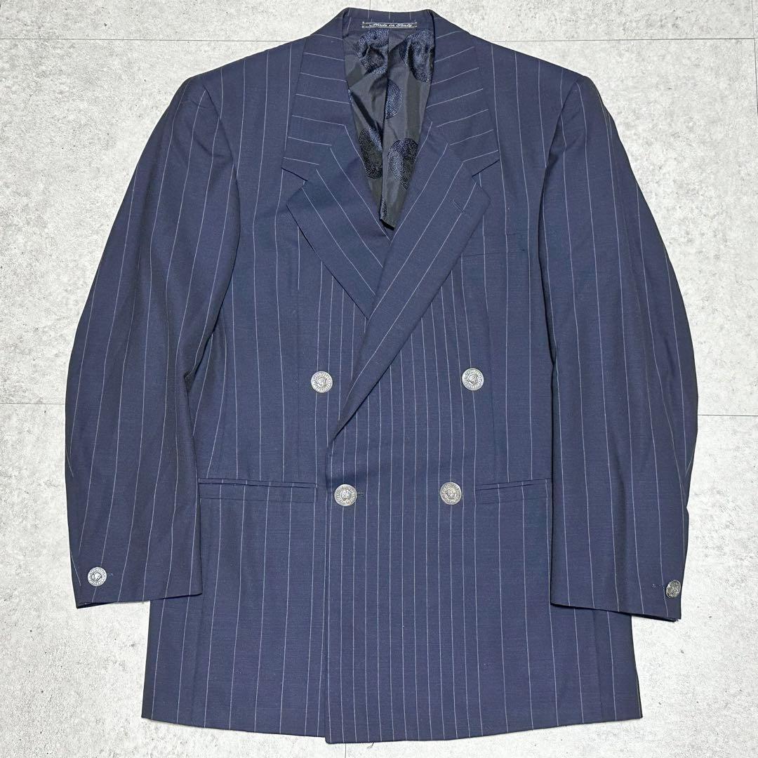 GIANNI VERSACE サマーウール ストライプ柄 ネイビー セットアップ