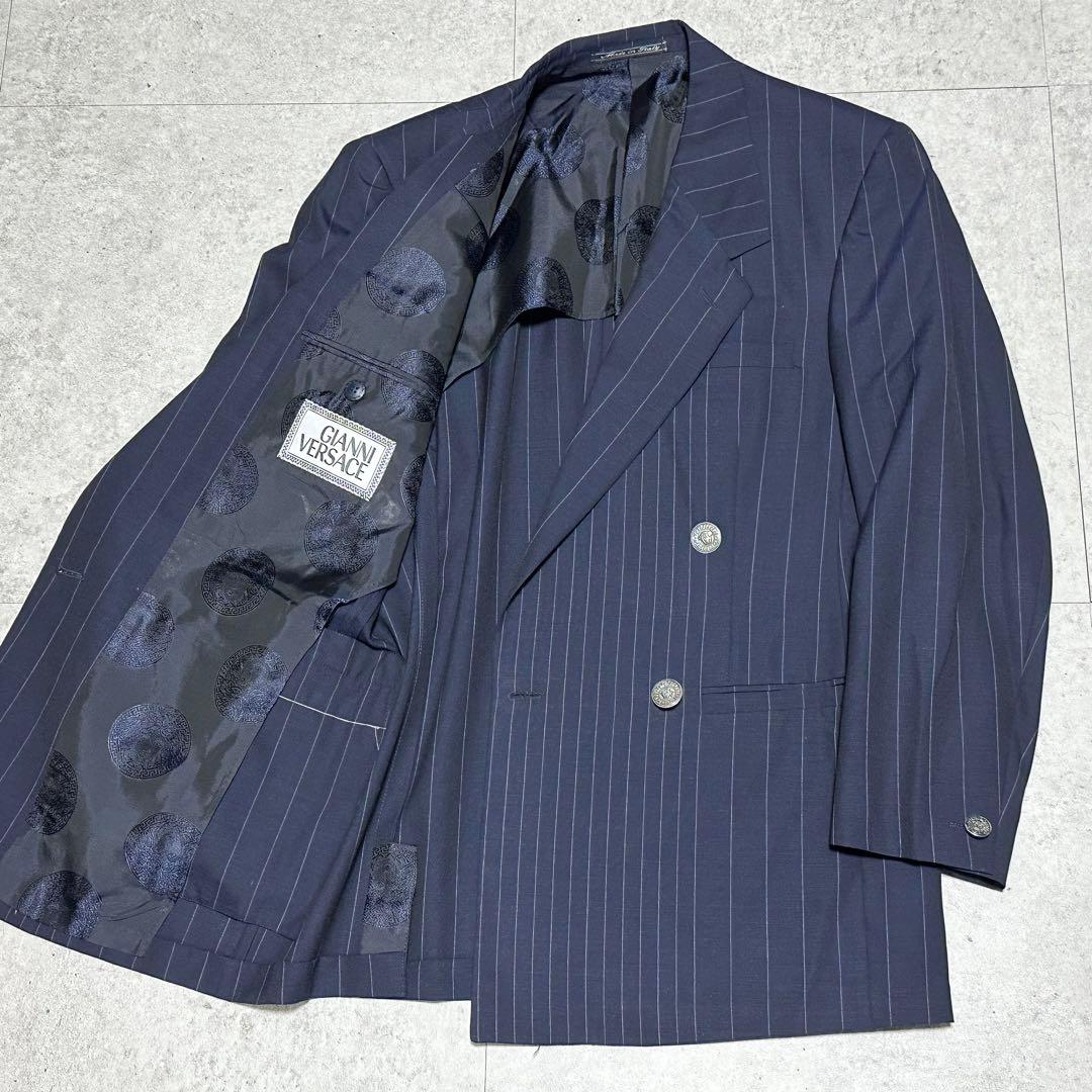 GIANNI VERSACE サマーウール ストライプ柄 ネイビー セットアップ