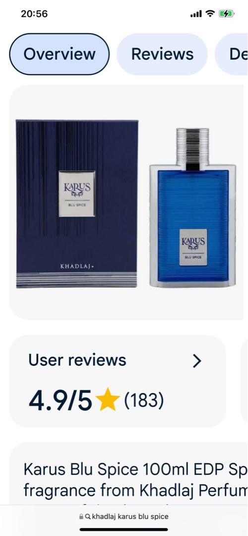 香水(男性用) Khadlaj Karus Blu Spice