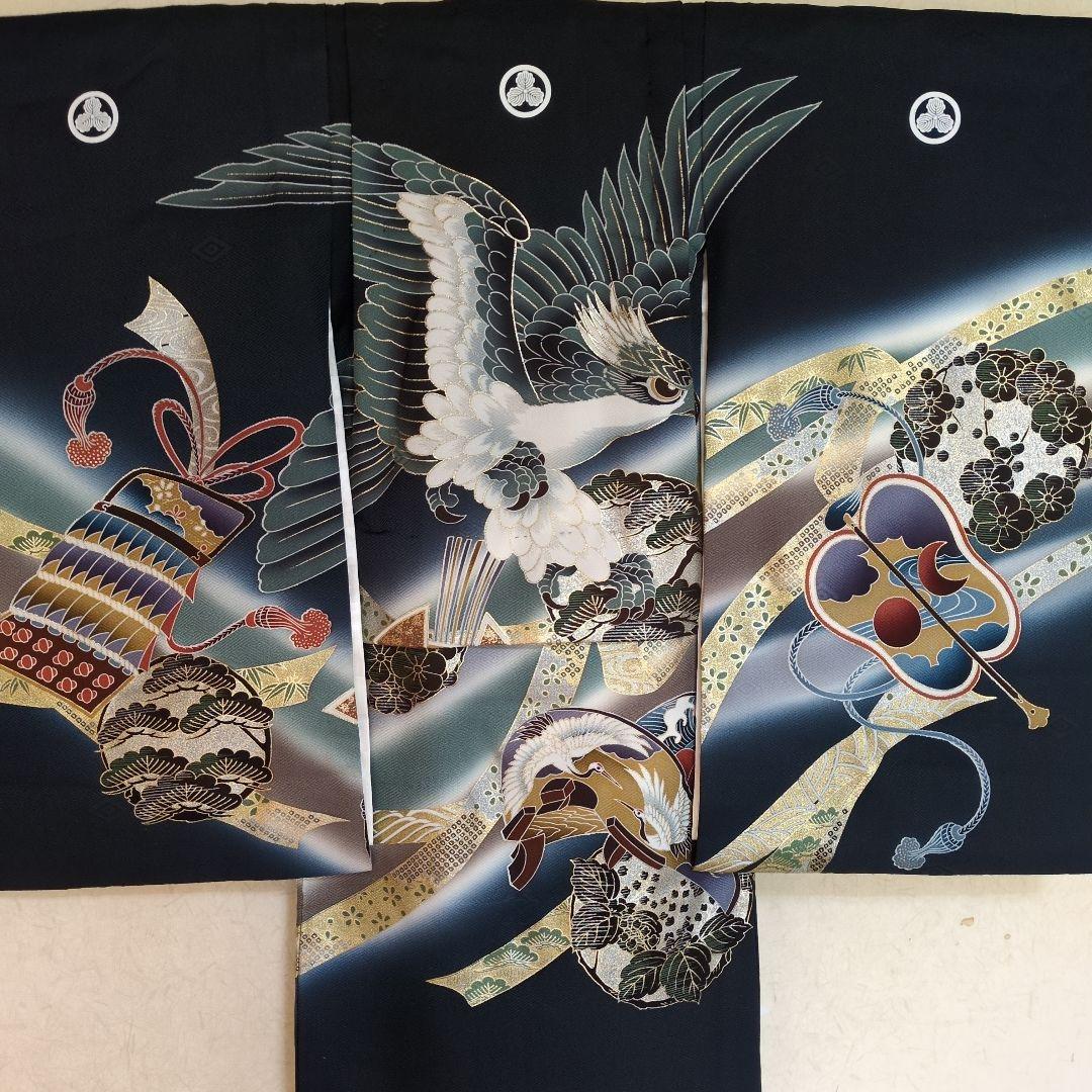 七五三３歳男の子お着物と正絹総絞り手縫いの被布（長襦袢付き）