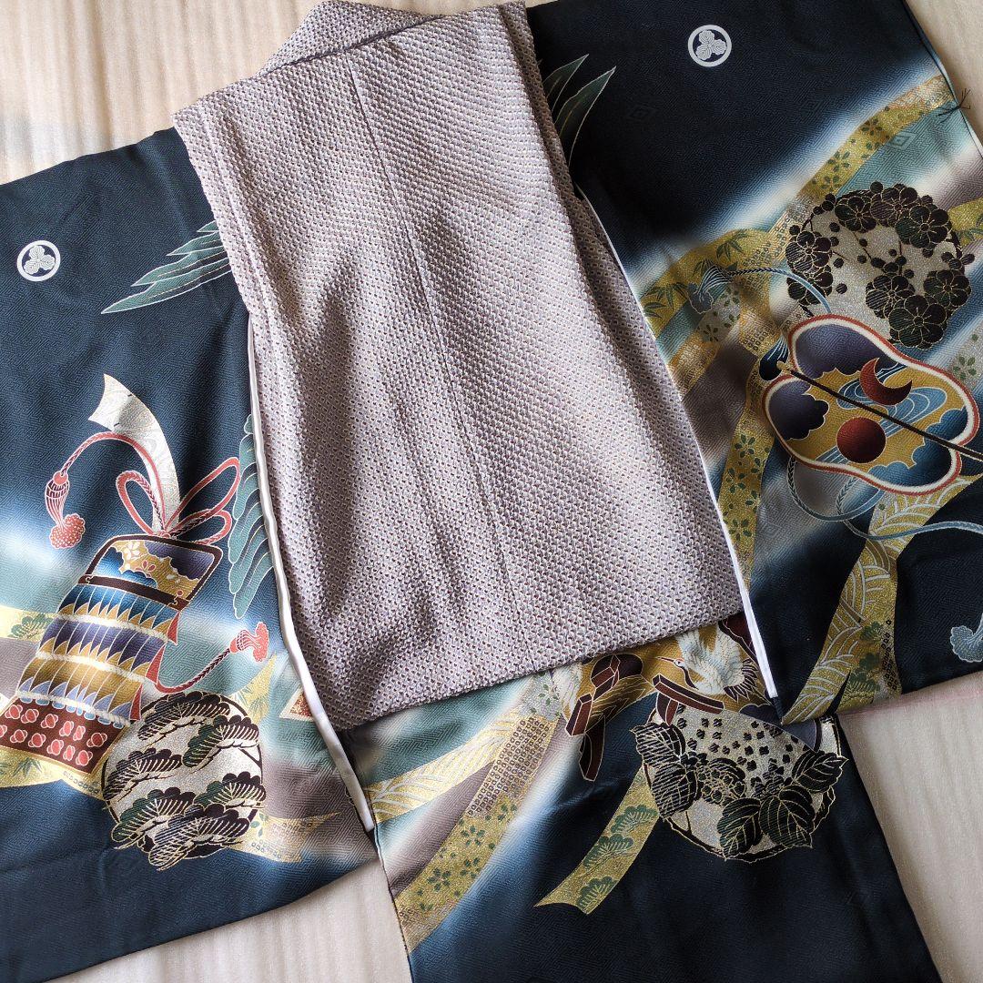 七五三３歳男の子お着物と正絹総絞り手縫いの被布（長襦袢付き）