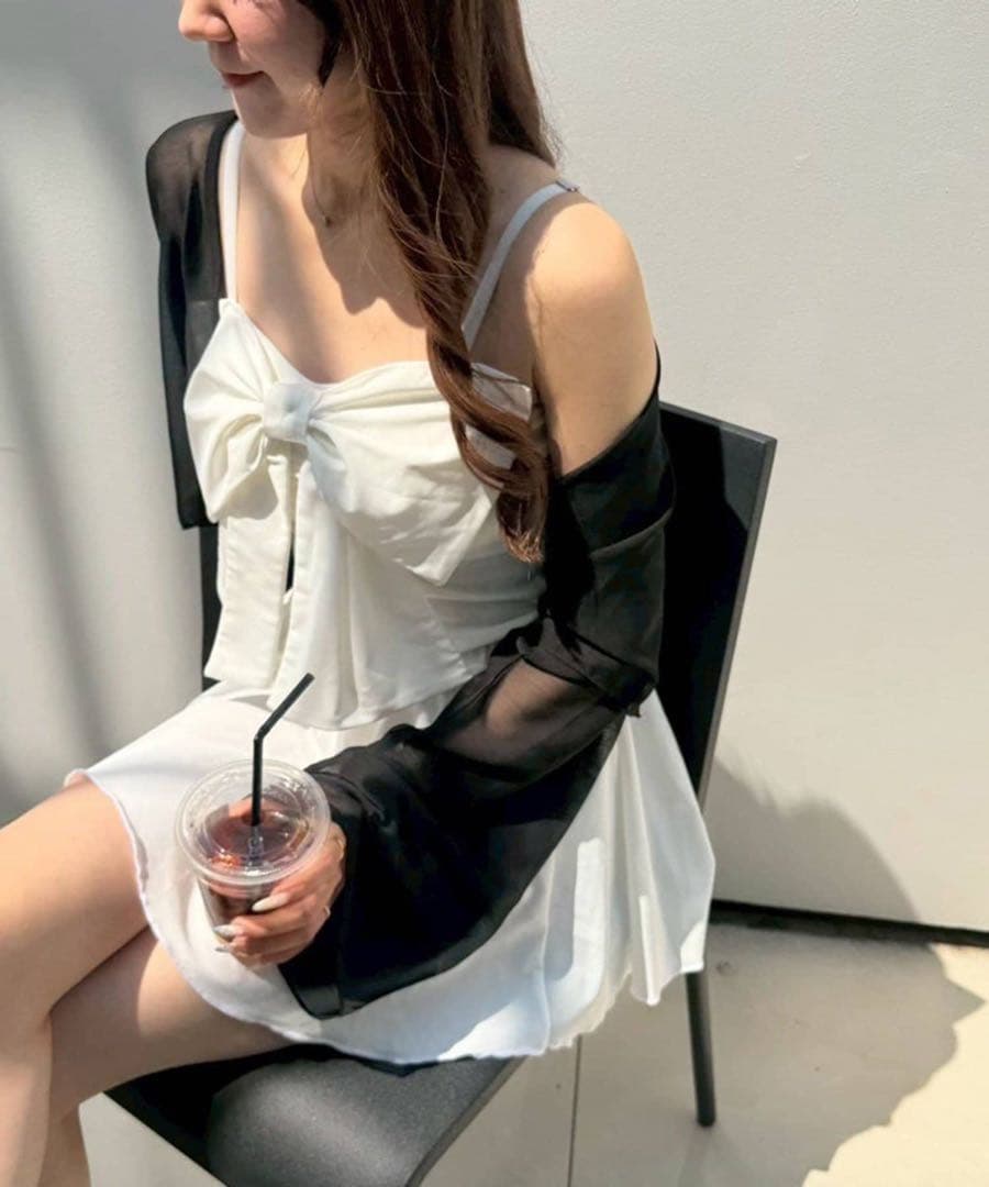 NICE CLAUP swimwear/フロントリボン羽織りSET(4点セット)