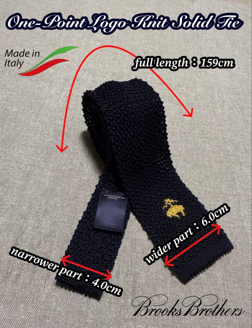 Brooks Brothers／ニットソリッドタイ／ロゴ刺繍／ネイビー／伊製