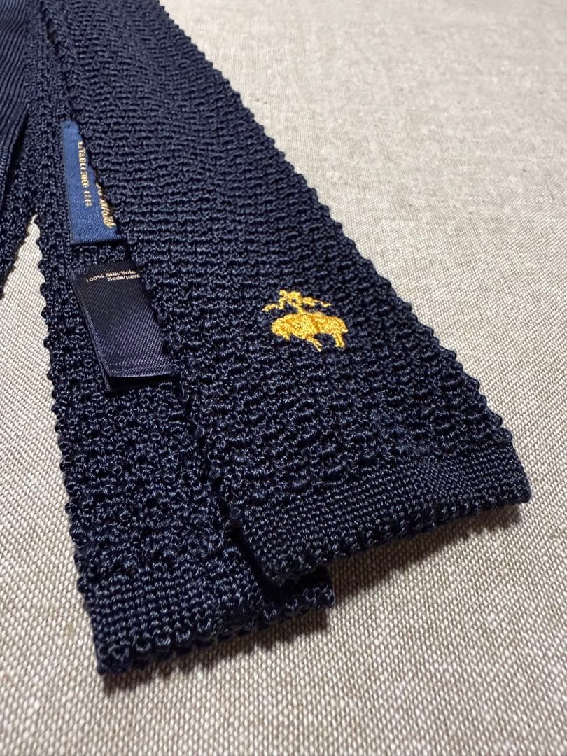 Brooks Brothers／ニットソリッドタイ／ロゴ刺繍／ネイビー／伊製