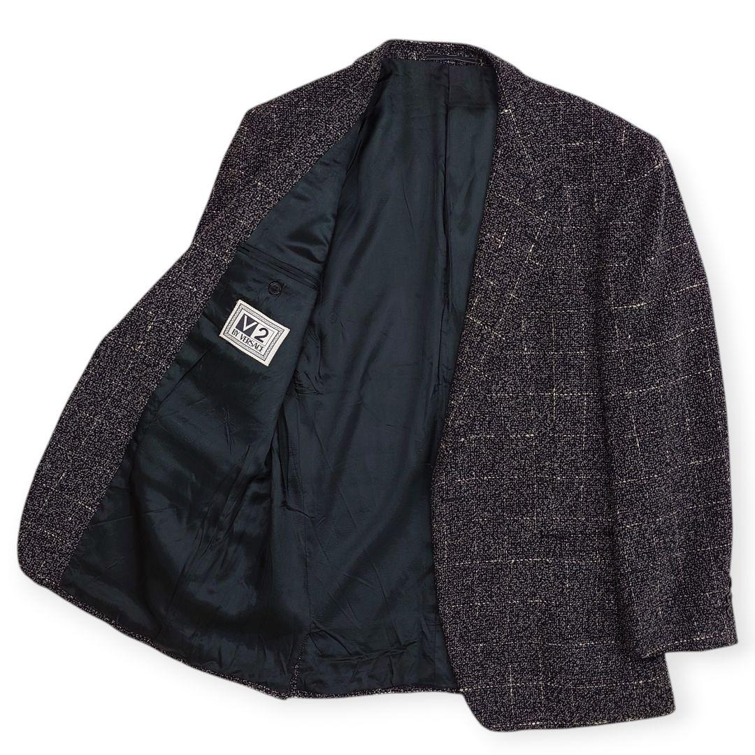 【美品】V2 by VERSACE ブークレツイード チェック ジャケット XL