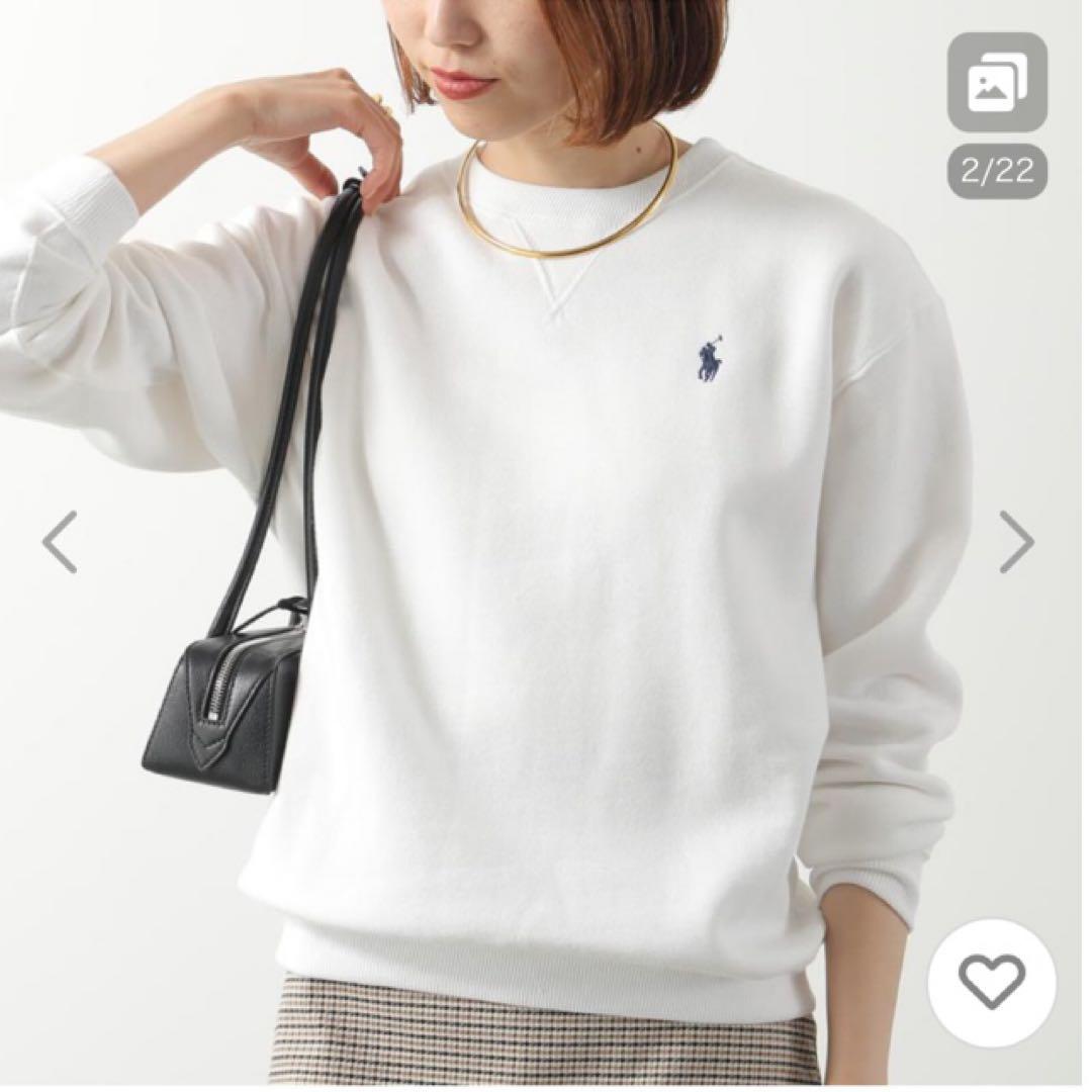 ラルフローレン Vガゼット刺繍 綿100%スウェットトレーナー ホワイト