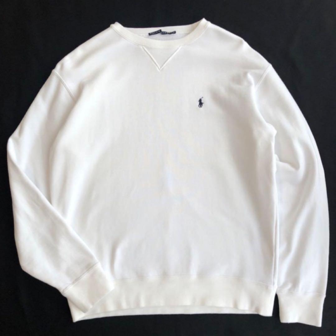 ラルフローレン Vガゼット刺繍 綿100%スウェットトレーナー ホワイト