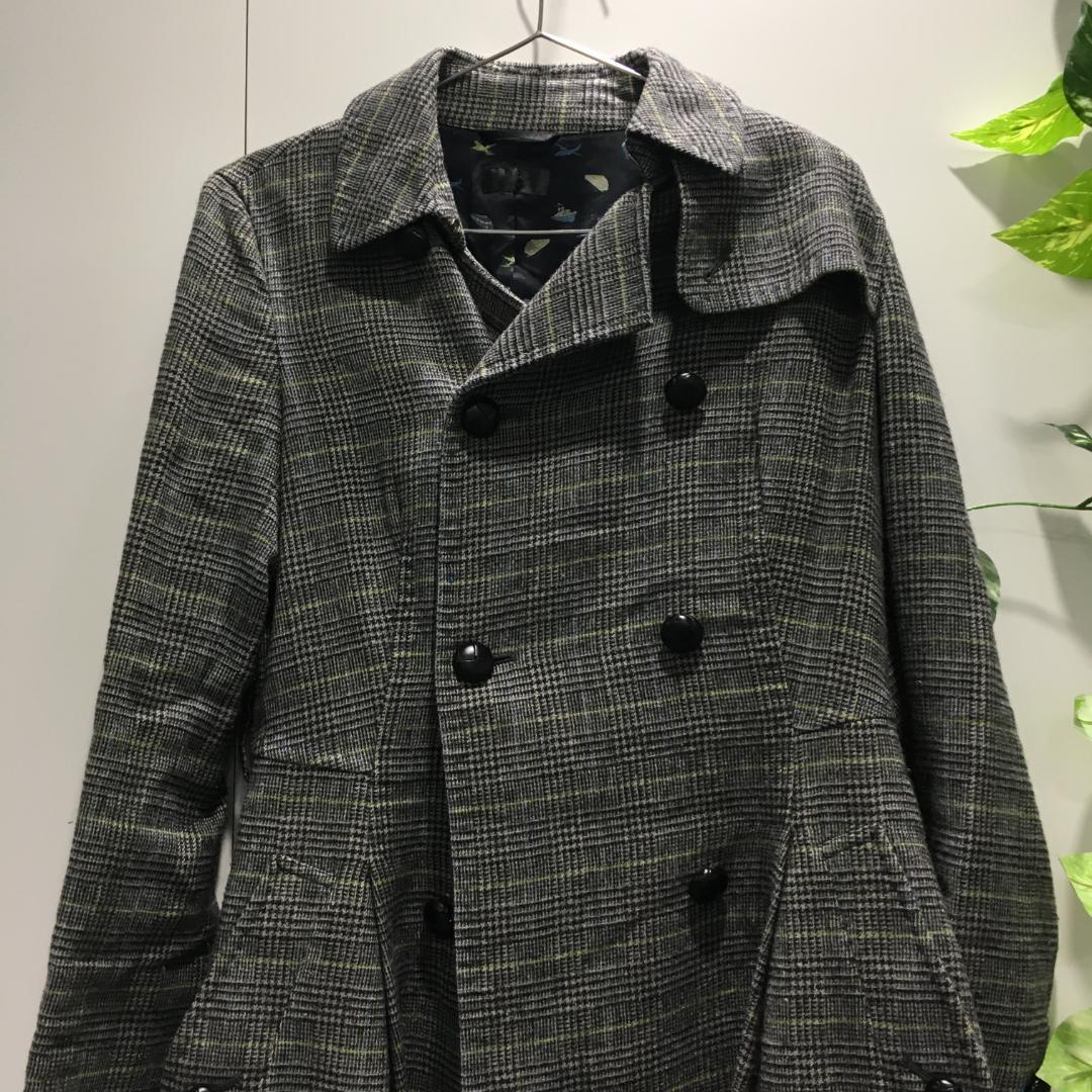 ポールスミス ロングコート　黒 グレンチェック柄 42 グレー系 ダブルボタン