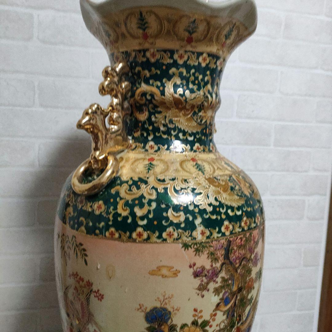 中国美術 大型飾り壺 双耳大花瓶 金彩