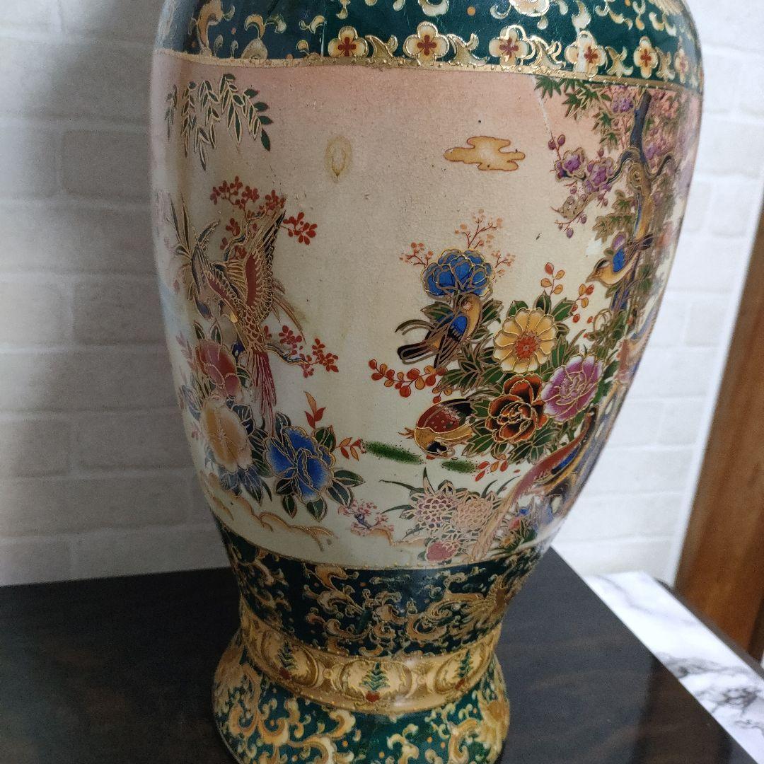 中国美術 大型飾り壺 双耳大花瓶 金彩