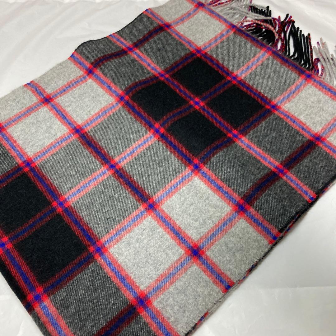 ジョンストンズ カシミヤ100％ 中判ストール グレー チェック 国内正規品