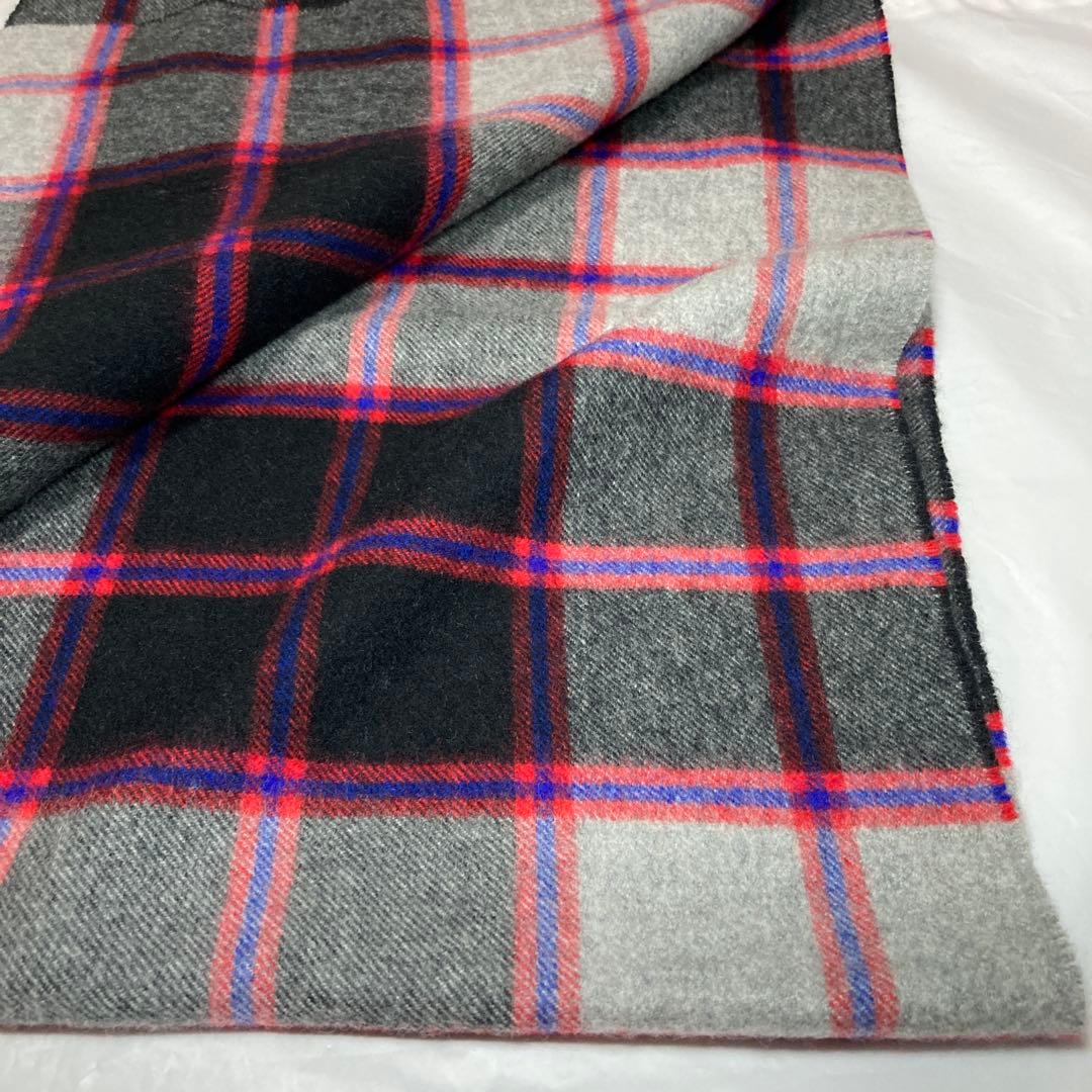 ジョンストンズ カシミヤ100％ 中判ストール グレー チェック 国内正規品