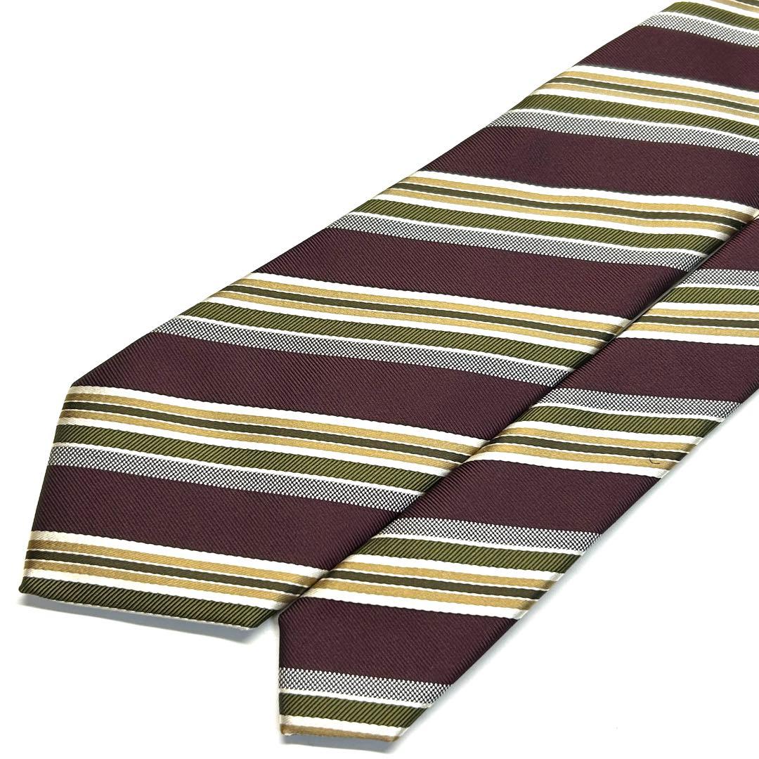 【未使用に近い✨】プラダ ネクタイ ワインレッド ストライプ 肉厚生地 シルク