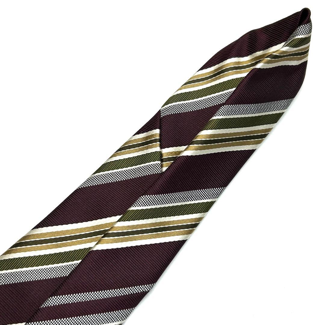 【未使用に近い✨】プラダ ネクタイ ワインレッド ストライプ 肉厚生地 シルク