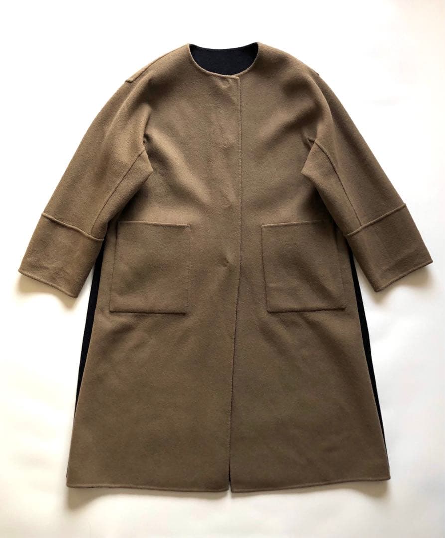 ★リバーシブル★アドーア カシミヤノーカラーコート 36 バックベルト スリット