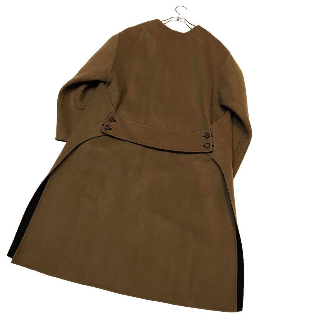 ★リバーシブル★アドーア カシミヤノーカラーコート 36 バックベルト スリット