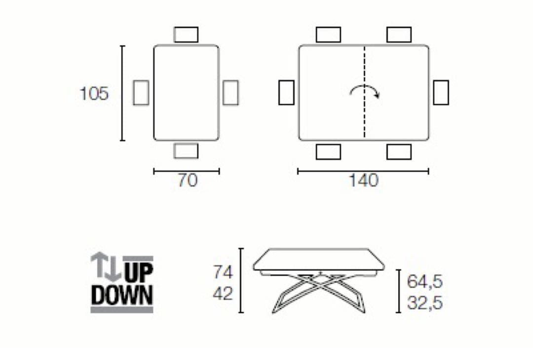Calligarisコヌビアマスコッティ伸長・昇降式テーブル