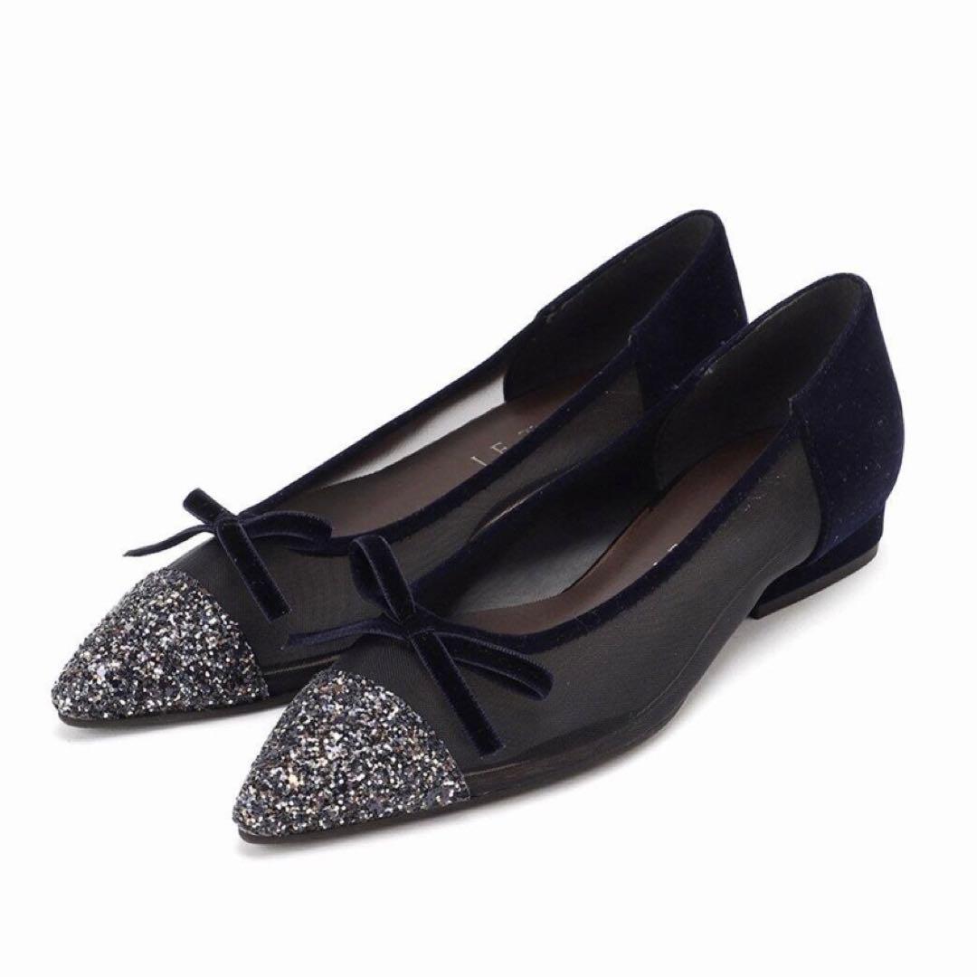 【完売商品✨】Le Talon ポインテッドトゥキャップチュールバレエ ネイビー