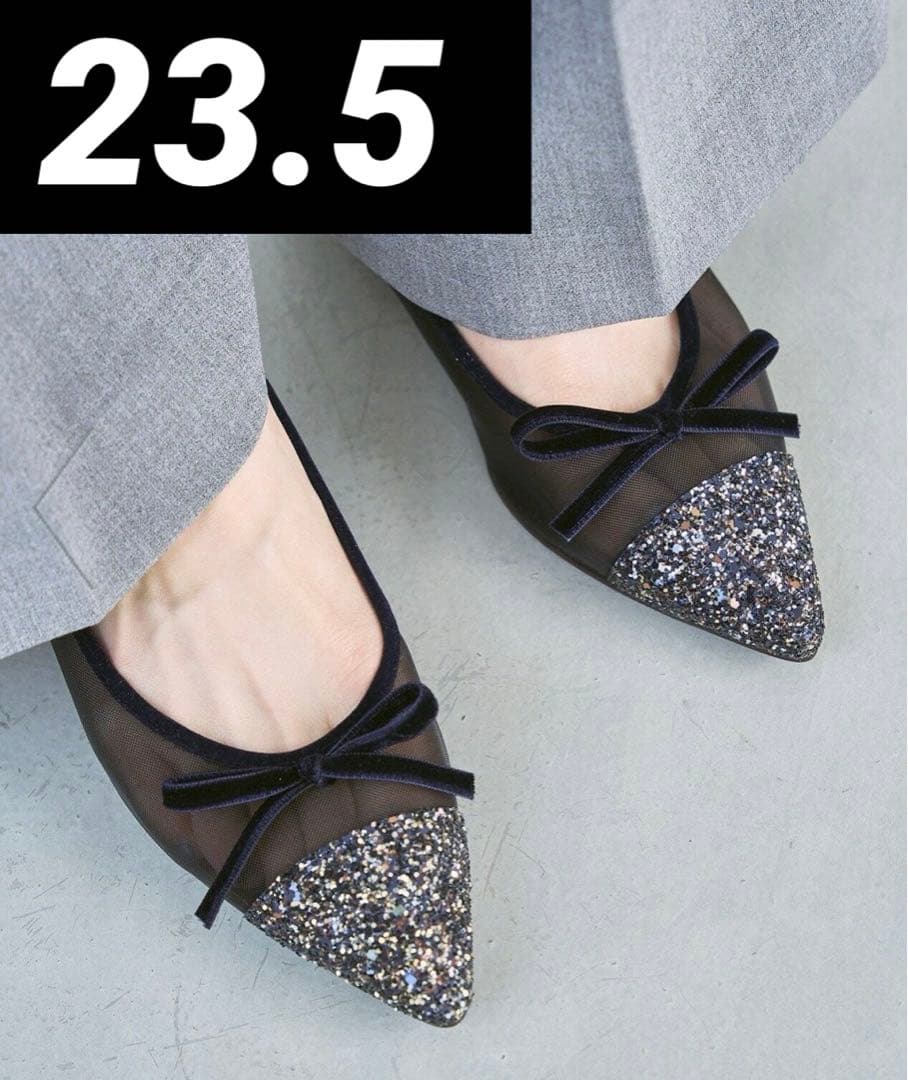 【完売商品✨】Le Talon ポインテッドトゥキャップチュールバレエ ネイビー