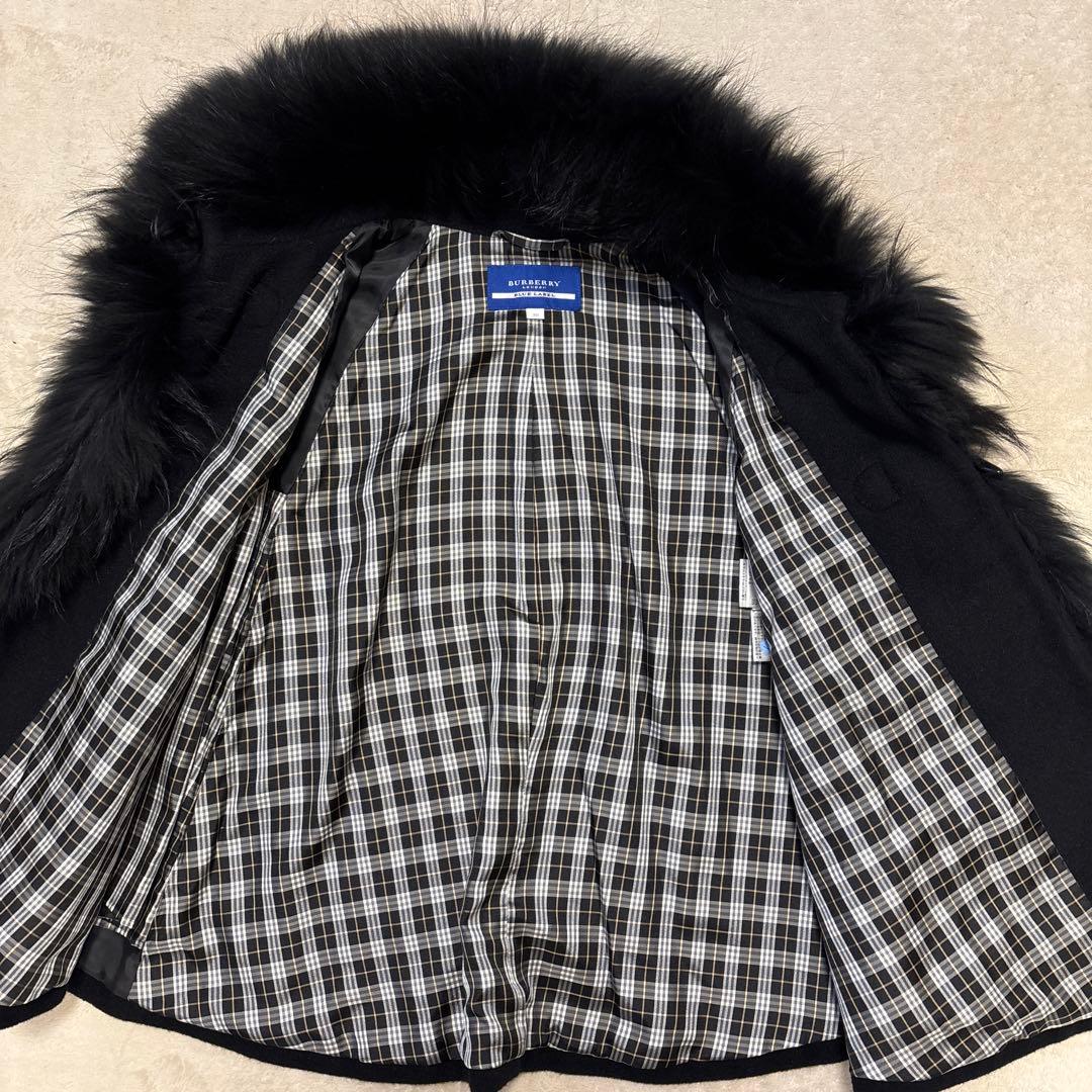 極美品⭐️BURBERRY ノバチェック アンゴラ ラクーンファー ケープコート