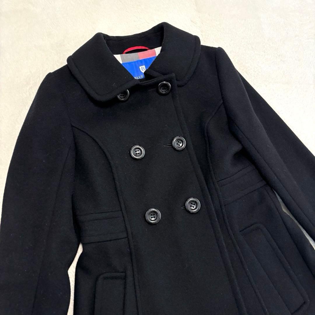 ブルーレーベルクレストブリッジ ダブルブレスト チェック ロングコート ブラック