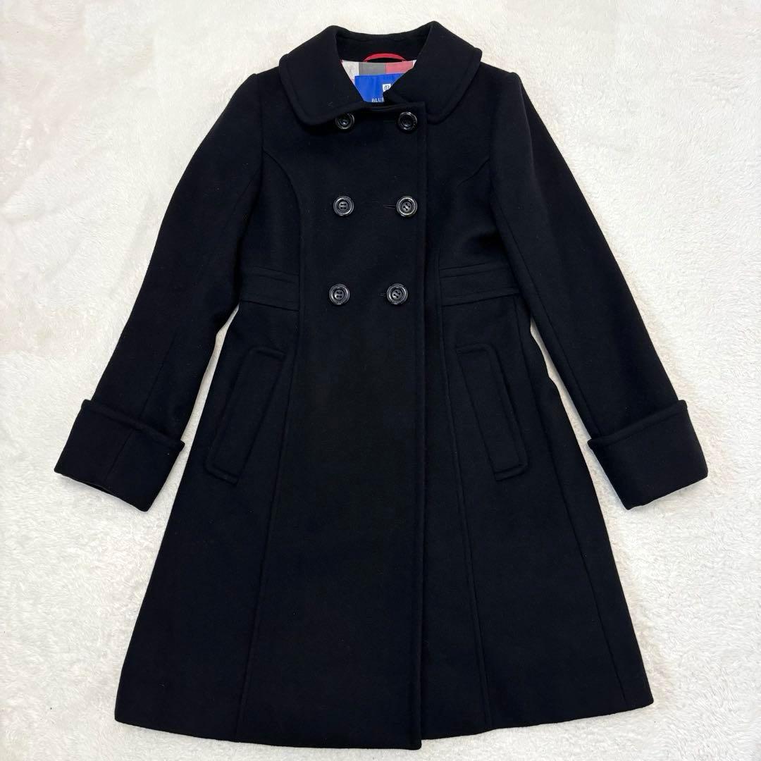 ブルーレーベルクレストブリッジ ダブルブレスト チェック ロングコート ブラック