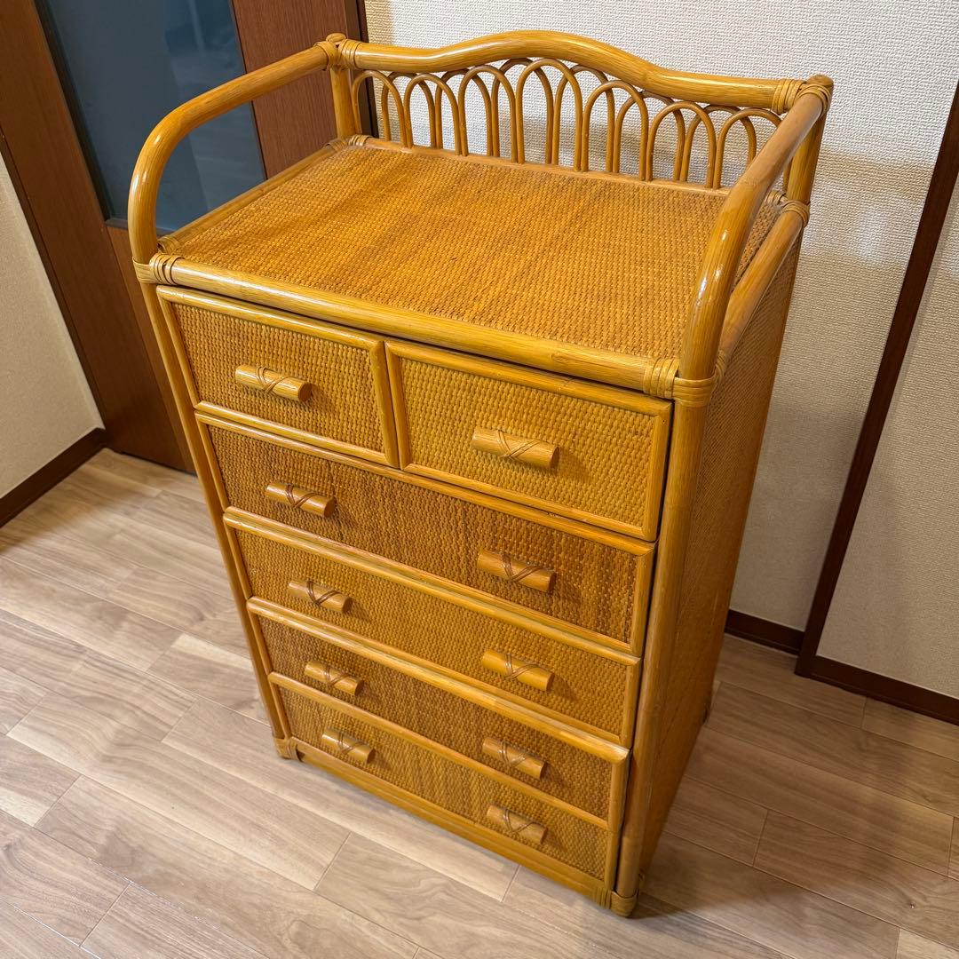 籐　ラタン　チェスト 5段 引き出し6杯 幅60cm 収納家具　ニトリ