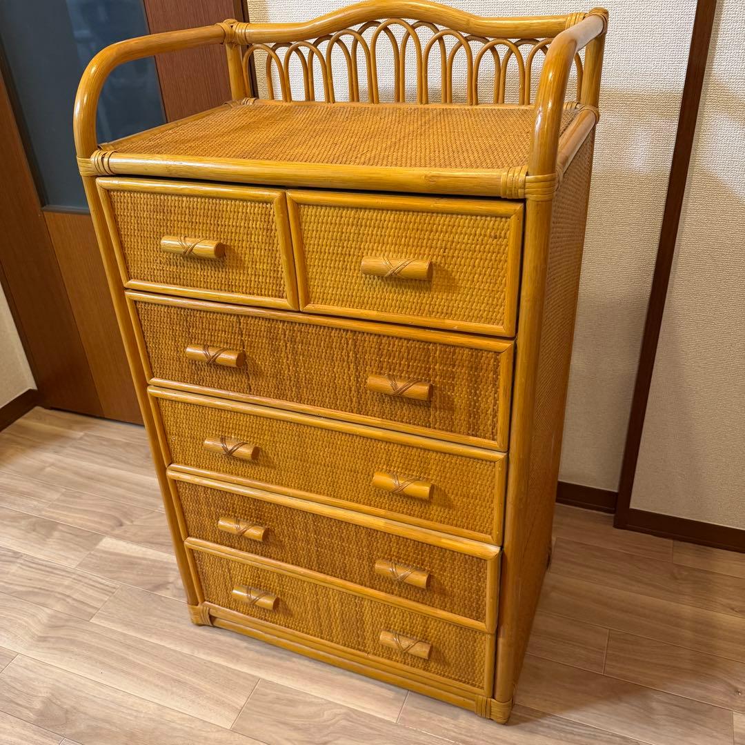籐　ラタン　チェスト 5段 引き出し6杯 幅60cm 収納家具　ニトリ
