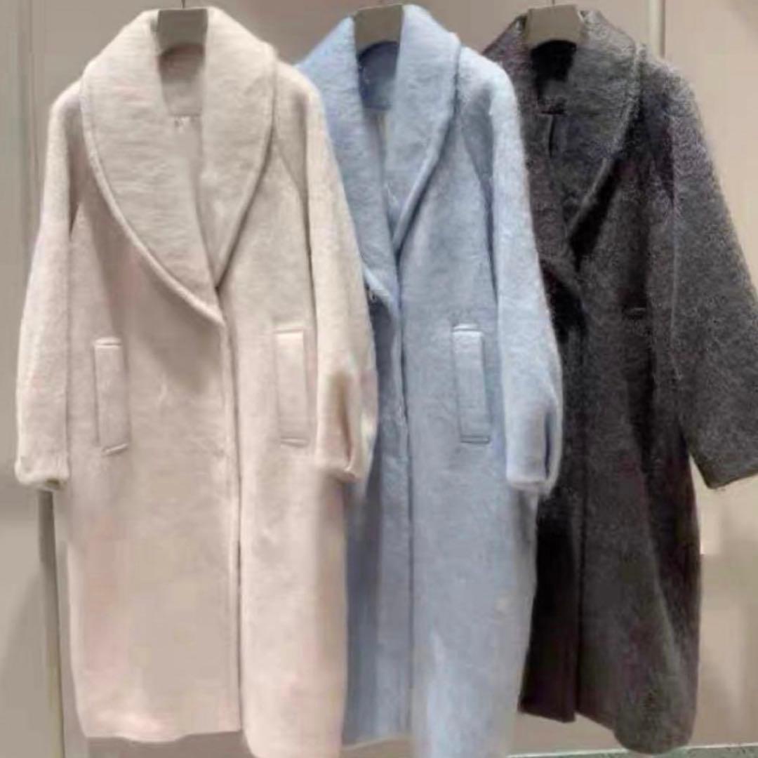 【SNIDEL】シャギーロングコート ブルー モヘア混