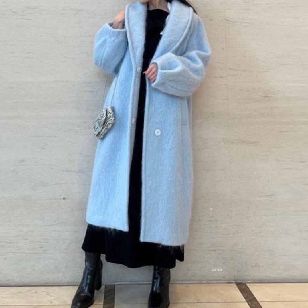 【SNIDEL】シャギーロングコート ブルー モヘア混