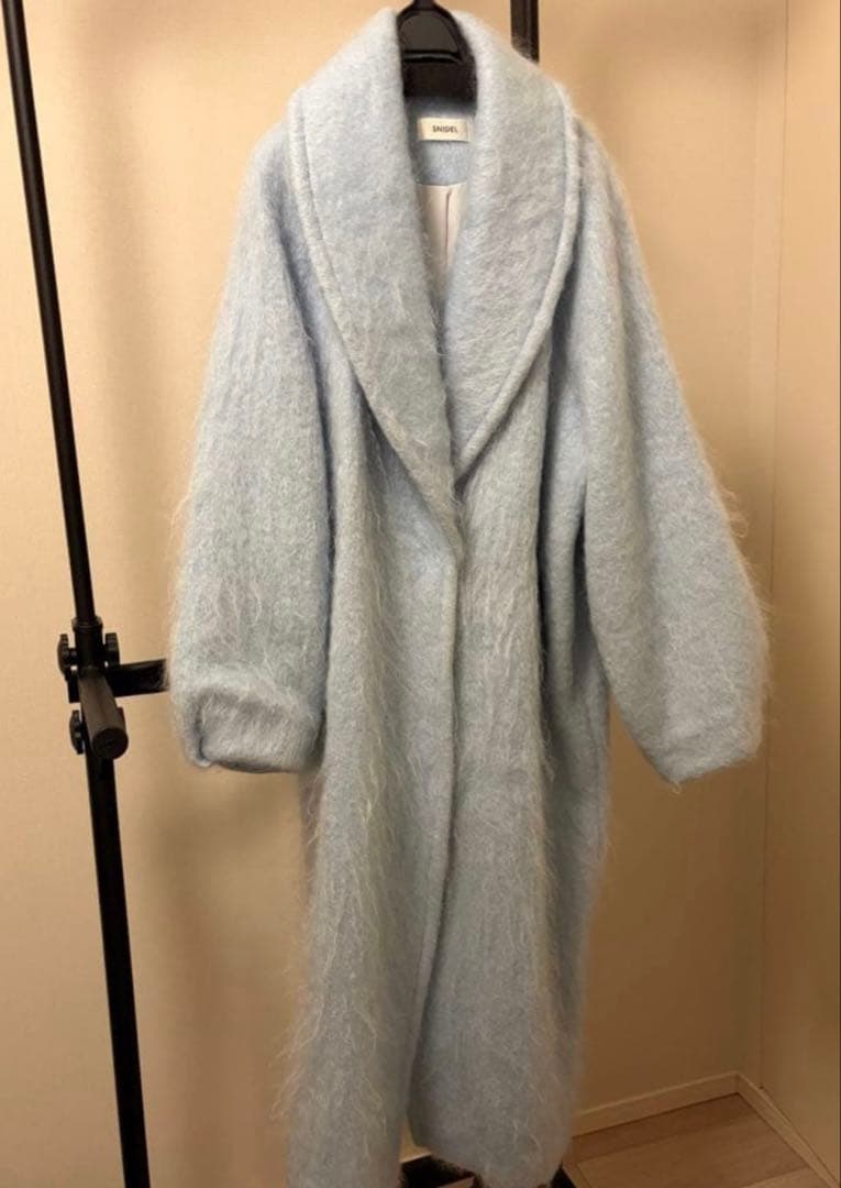 【SNIDEL】シャギーロングコート ブルー モヘア混