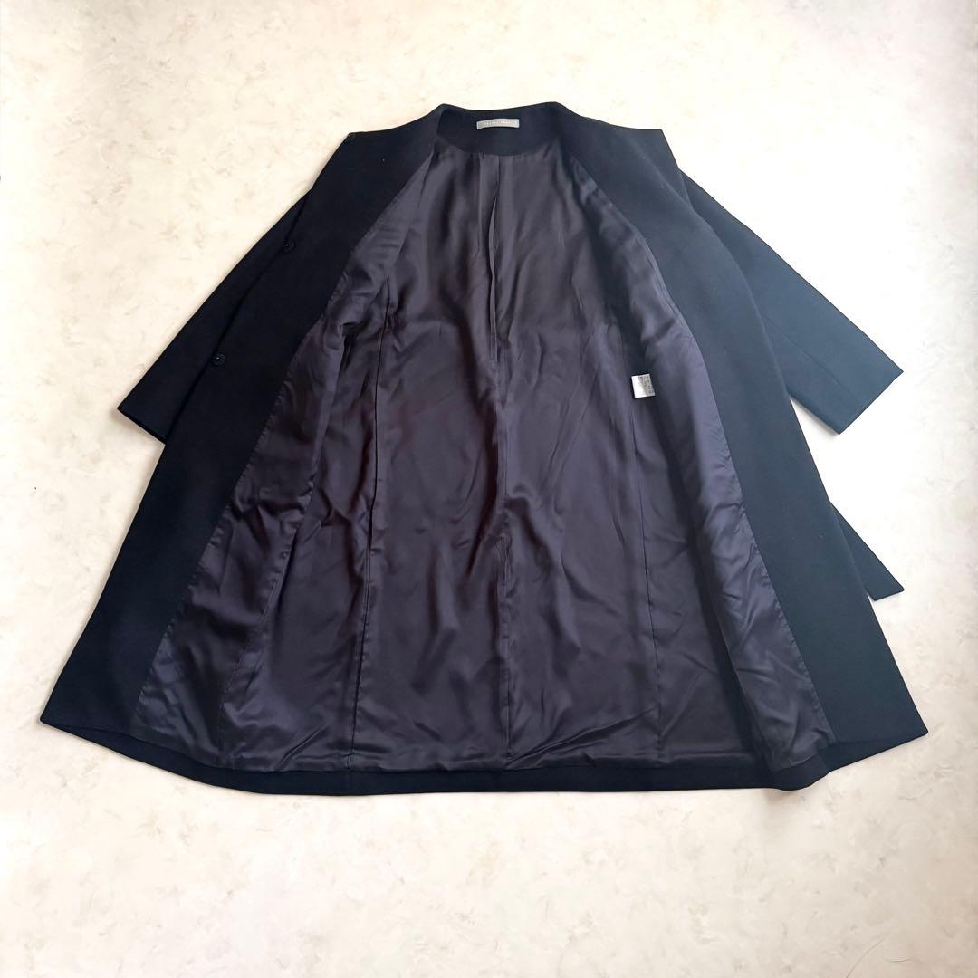 美品✨セオリーリュクス ノーカラー ロングコート ブラック36 ベルト付 ウール