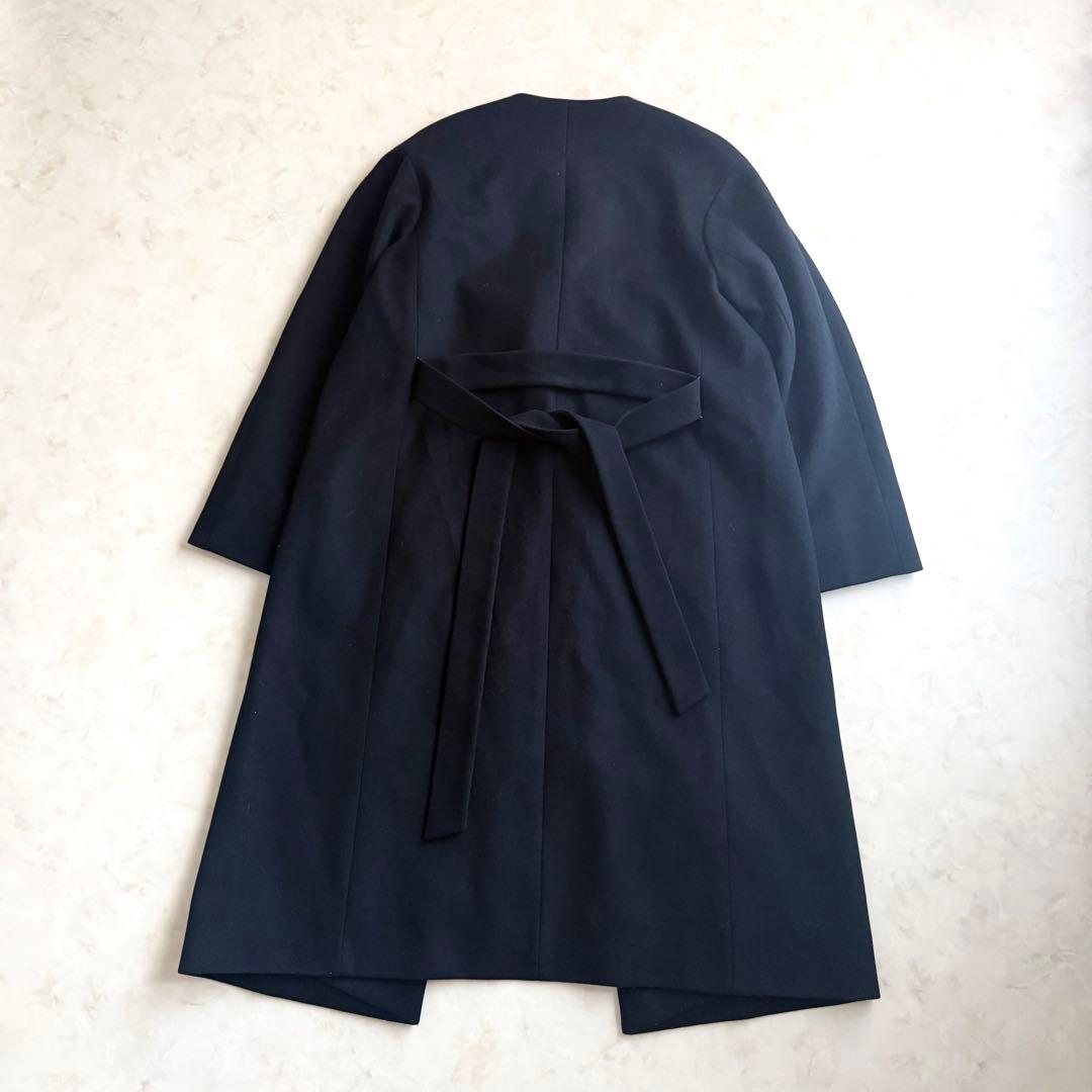 美品✨セオリーリュクス ノーカラー ロングコート ブラック36 ベルト付 ウール