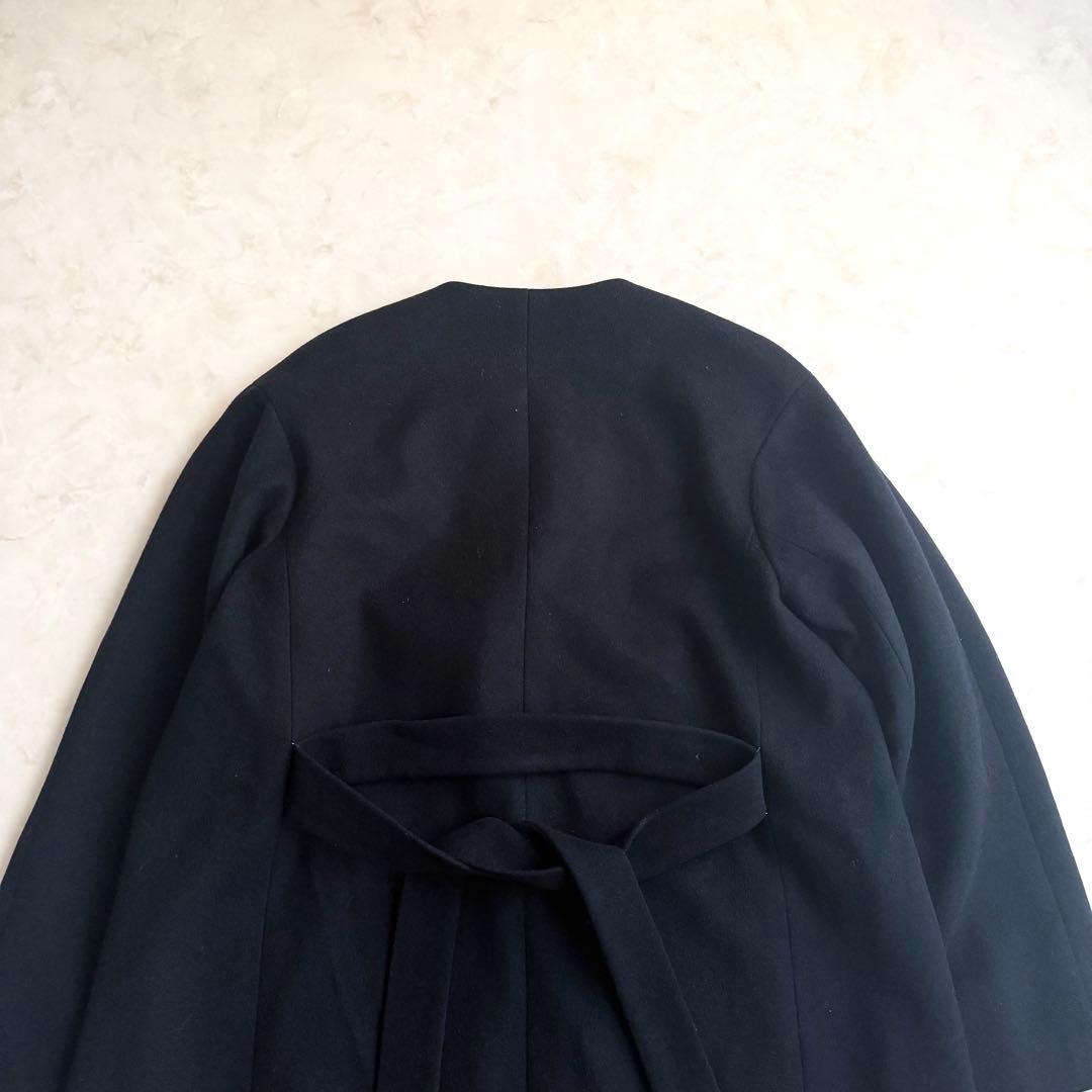 美品✨セオリーリュクス ノーカラー ロングコート ブラック36 ベルト付 ウール