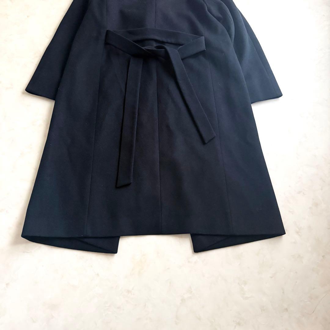 美品✨セオリーリュクス ノーカラー ロングコート ブラック36 ベルト付 ウール