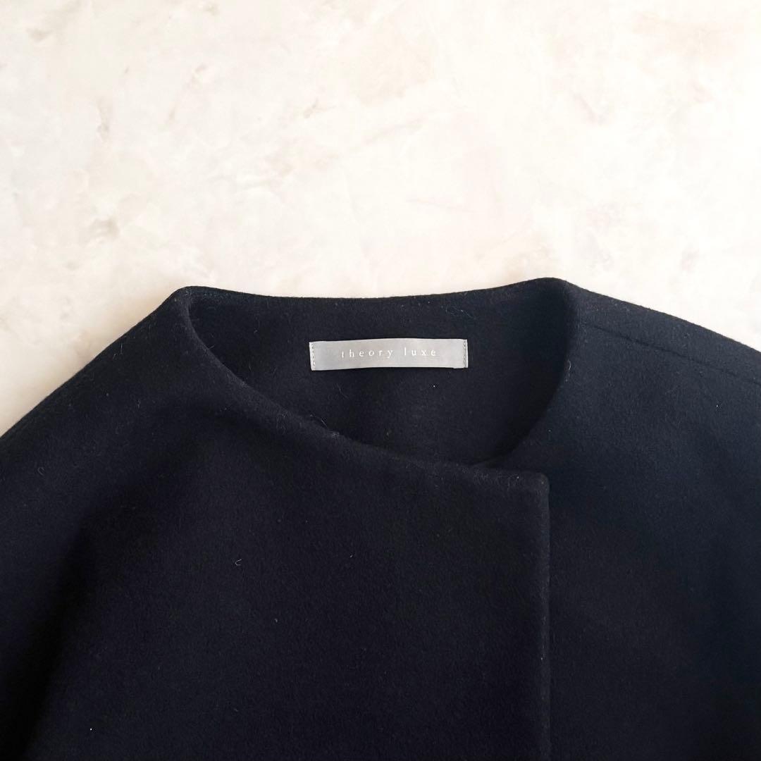 美品✨セオリーリュクス ノーカラー ロングコート ブラック36 ベルト付 ウール