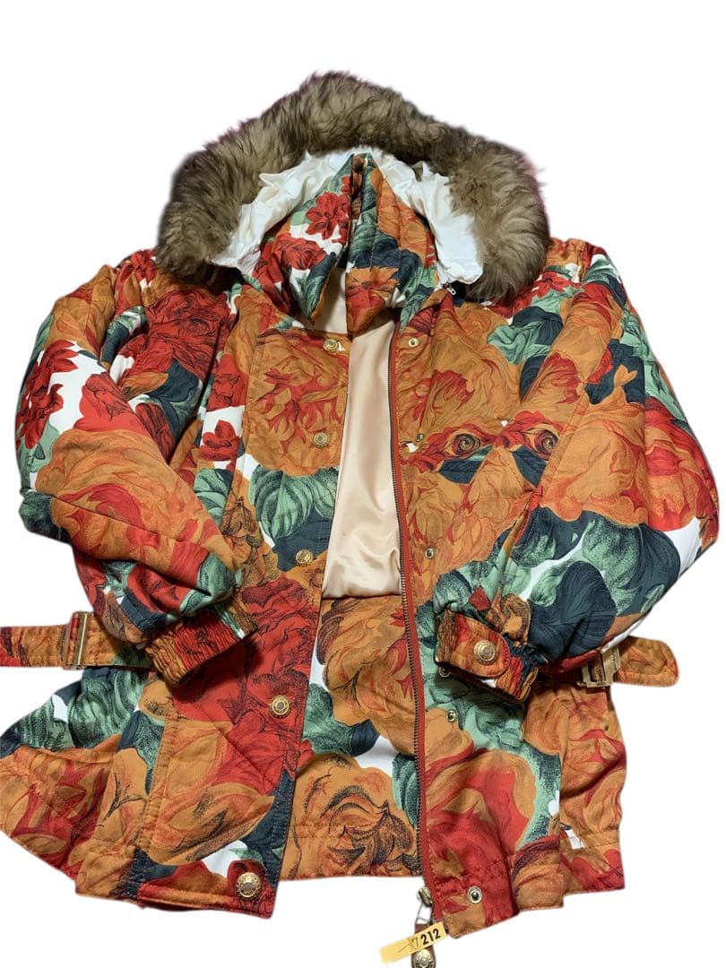 KENSHO ABE フラワーパターン スポーツウェア ファー付き中綿ブルゾン