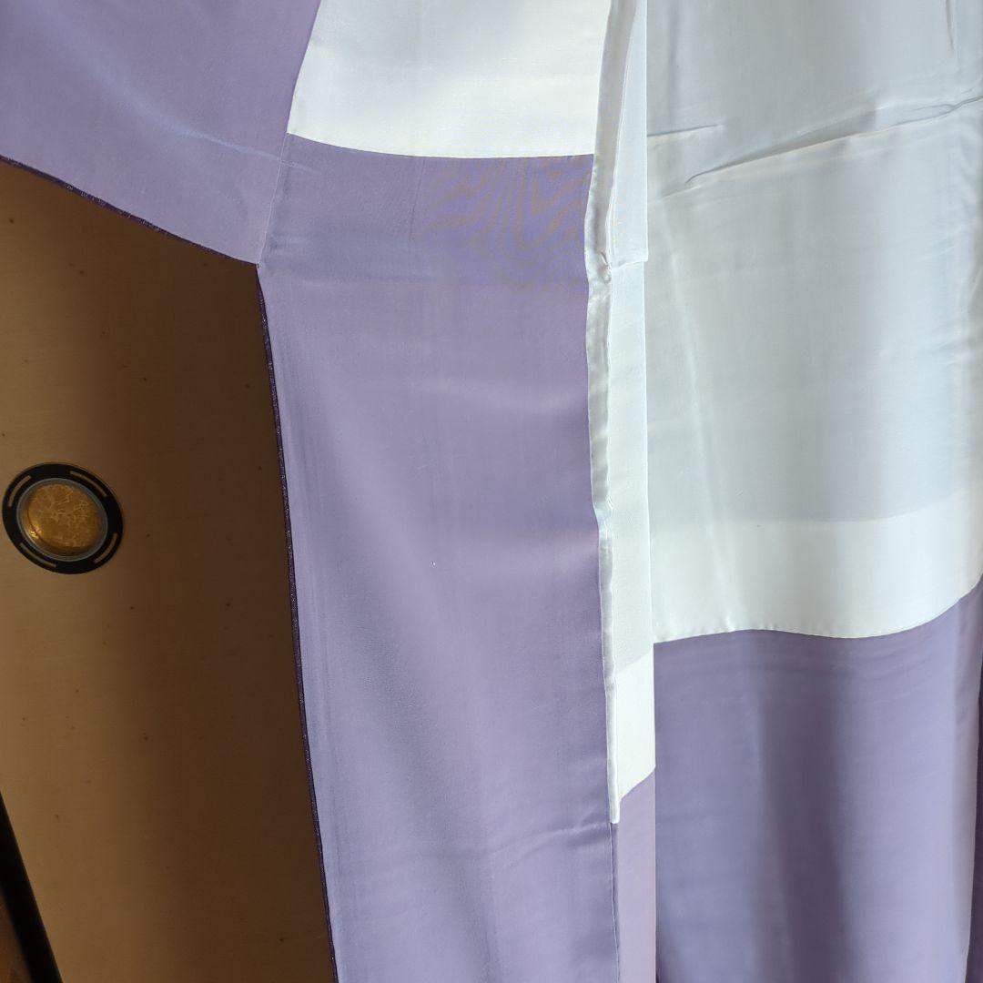 紫色 小紋 着物 袷 お召 手抜い 正絹 キラキラ