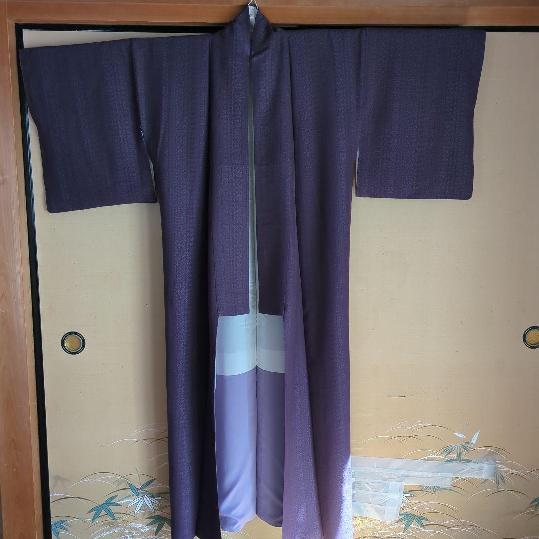 紫色 小紋 着物 袷 お召 手抜い 正絹 キラキラ