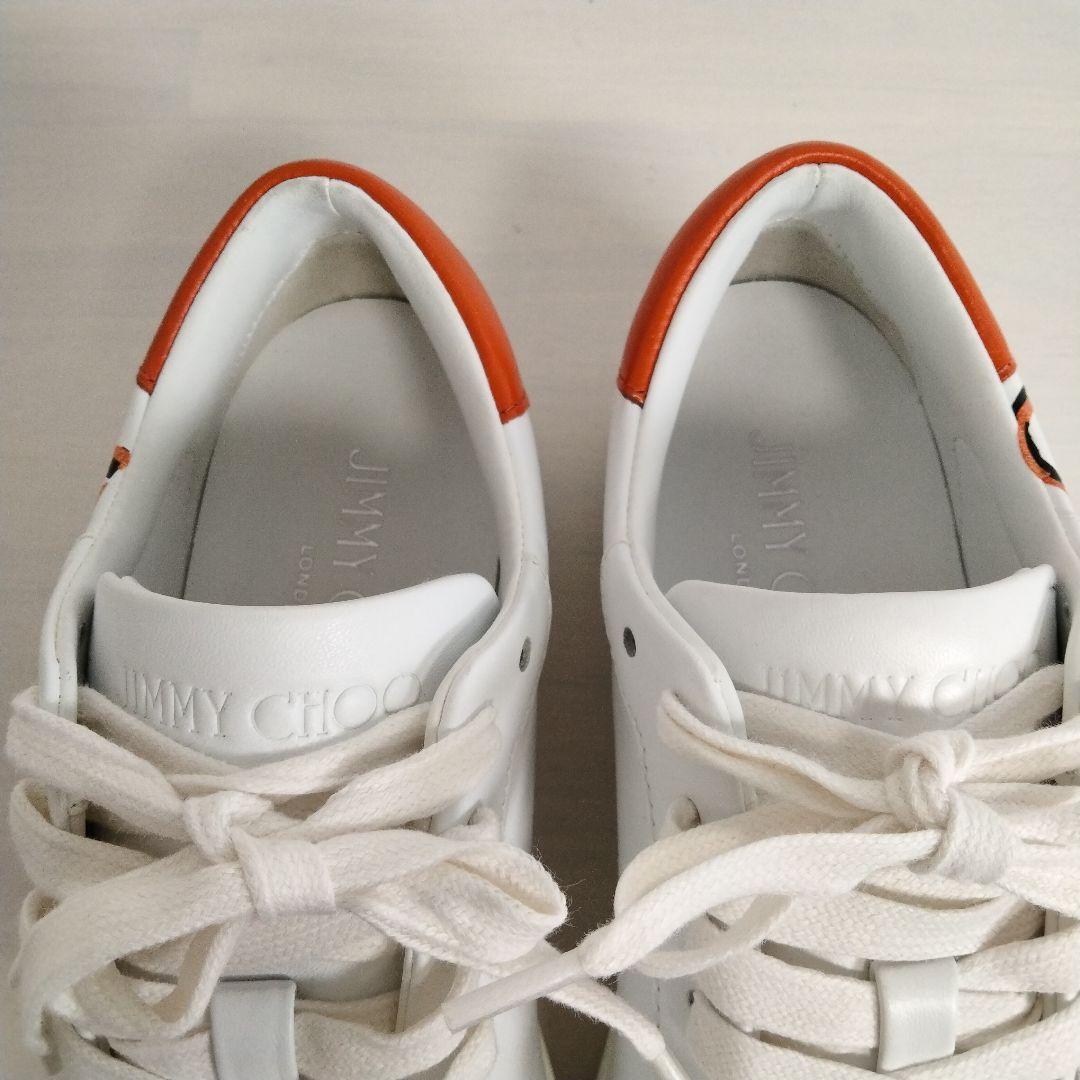 JIMMY CHOO スニーカー デカロゴ ロゴプレート レザー 36 ホワイト