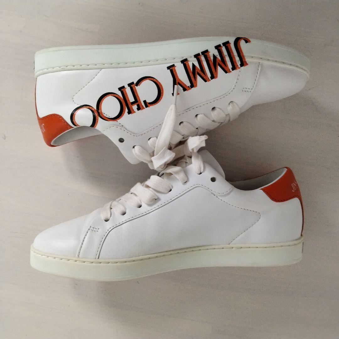 JIMMY CHOO スニーカー デカロゴ ロゴプレート レザー 36 ホワイト