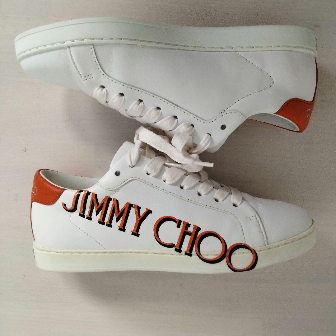 JIMMY CHOO スニーカー デカロゴ ロゴプレート レザー 36 ホワイト