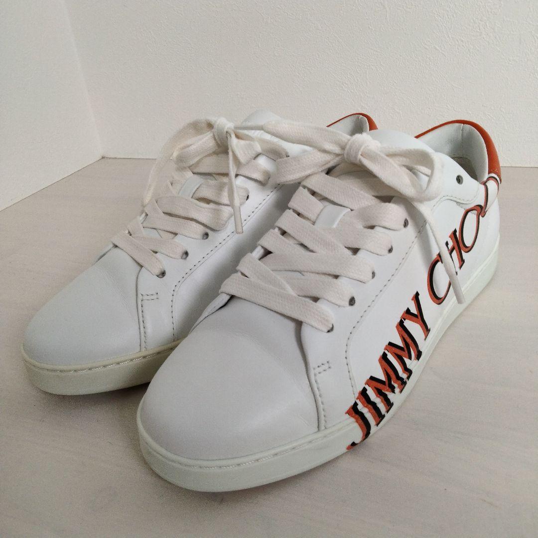 JIMMY CHOO スニーカー デカロゴ ロゴプレート レザー 36 ホワイト