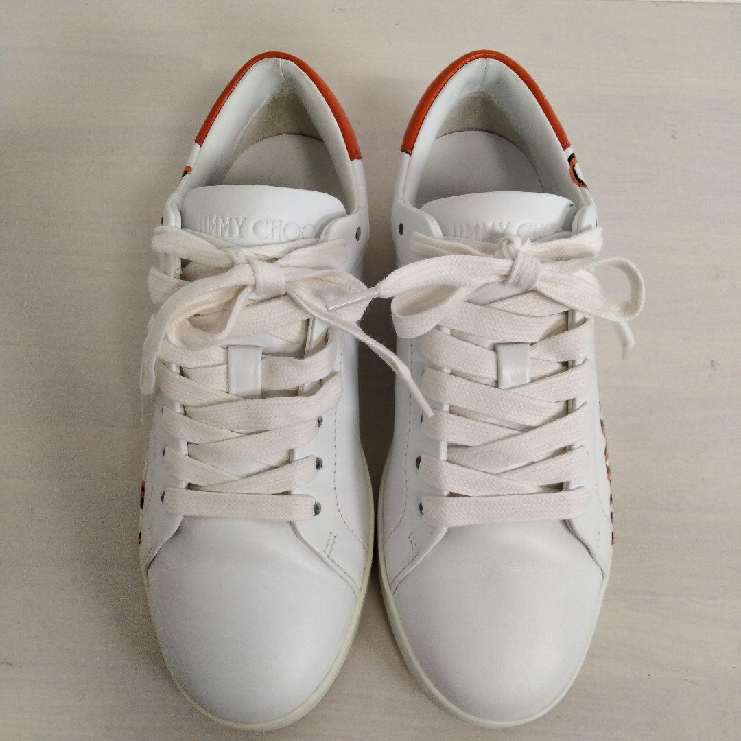 JIMMY CHOO スニーカー デカロゴ ロゴプレート レザー 36 ホワイト
