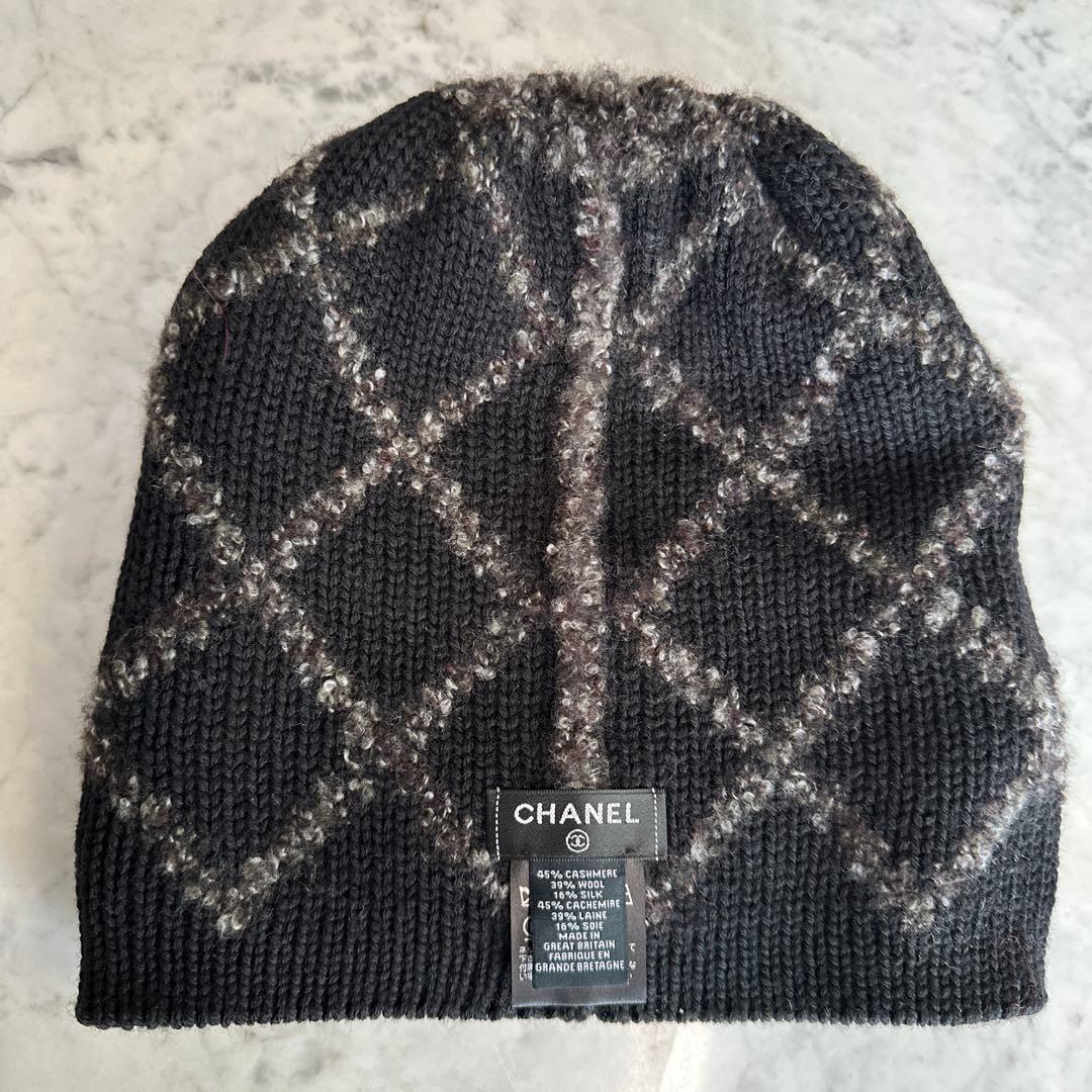 CHANEL カシミア ニット帽 ロゴ刺繍