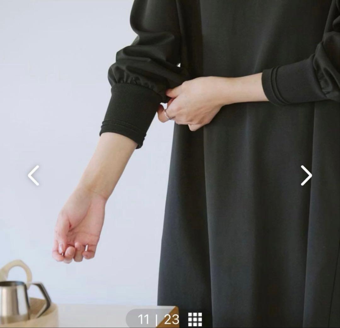 北欧暮らしの道具店「気軽に着られて、きれい見え」　ポンチ素材 ワンピース　黒　M