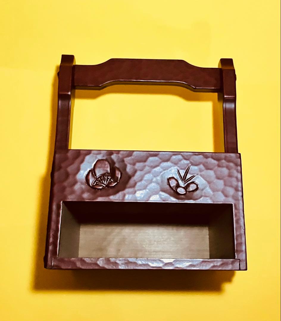 持ち手付き灰皿　昭和レトロ　木製　手提灰皿　引き出し付き　鎌倉彫り　ビンテージ