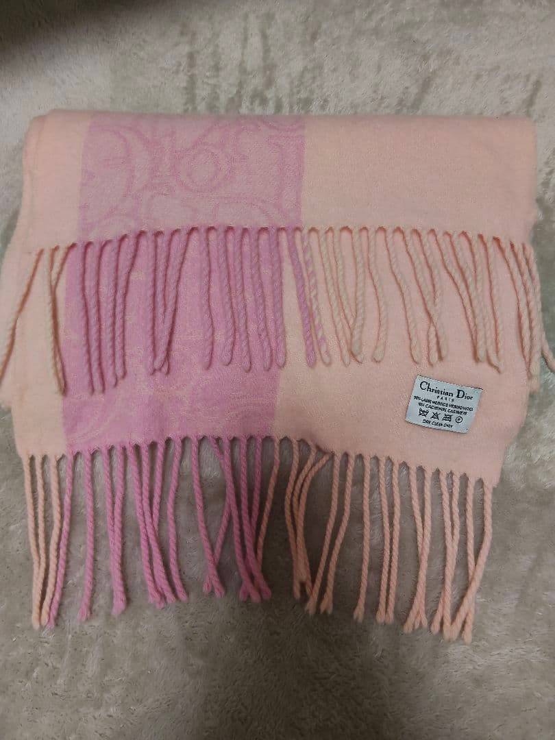 Christian Dior ピンク系 マフラー フリンジ付き