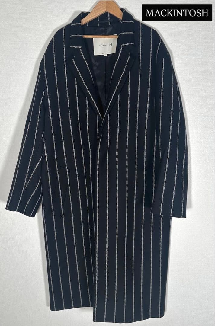 極美品　マッキントッシュ　チェスターコート ストライプ　40　L　ウール100%