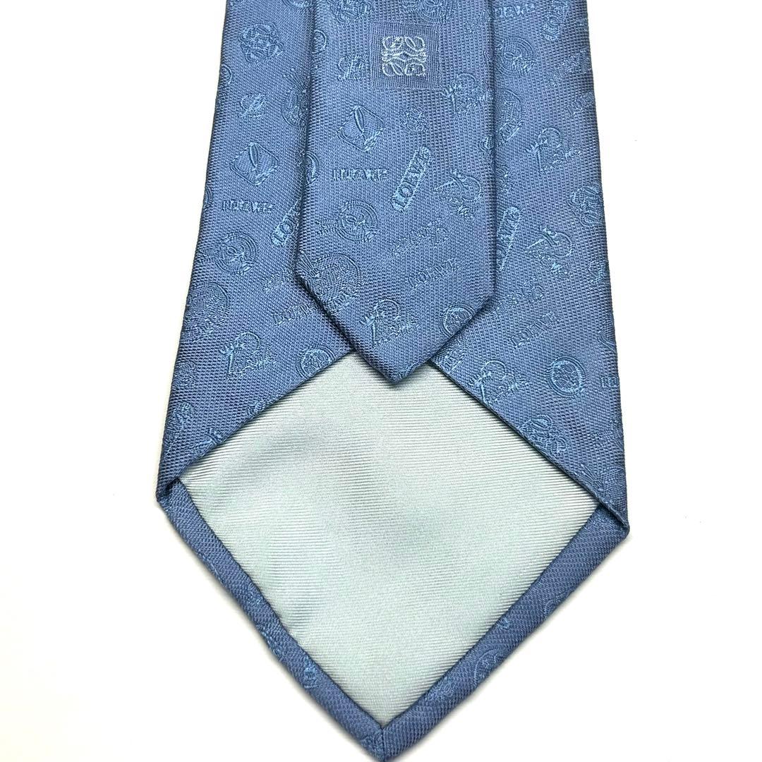 【未使用に近い✨】ロエベ ネクタイ ライトブルー ロゴ アナグラム 生地 高級
